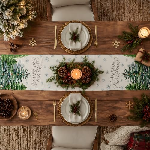 Christmas Decorations - Pine Tree Snowflake Merry Christmas Table Runner - Image 6