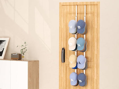 SWTYMIKI Over Door Hat Rack - 2 Packs Metal Hanging Hat Organizer with 8 Hooks Design, Baseball Cap Hanger Organizer Storage Holds up to 40 Caps for Door, Bedroom, Closet