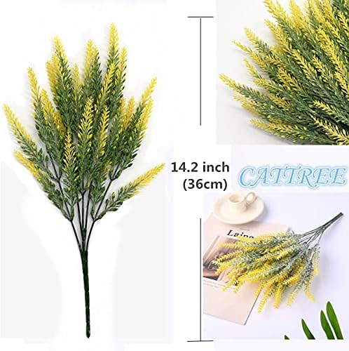 CATTREE Artificial Lavender, Plastic Plants Fake Flowers Bouquet Home Bridal Wedding Office Party Garden Balcony Indoor Outdoor DIY Centerpieces Arrangements Simulation Craft Decoration Yellow 4pcs - Image 5