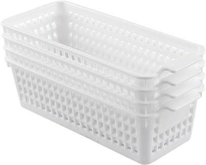 Saedy 4-Pack Slim Storage Basket, Plastic Organized Baskets, White