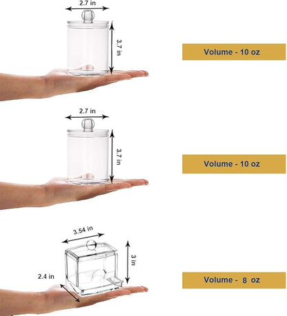 Swab Holder Canisters with Lid, Bathroom Qtip Dispenser Apothecary Jars, Clear Plastic Cotton Ball Pad Container for Cotton Swabs, Q-Tips, Make Up Pads, Cosmetics