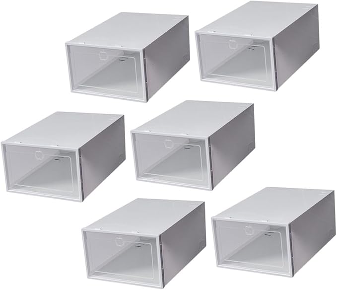 Unomor 6pcs Stackable Plastic Shoe Boxes Organizer for Men's Footwear Sturdy Storage Container Lids for Closet and Entryway