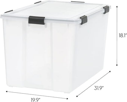 IRIS USA 156 Qt Storage Box with Gasket Seal Lid, BPA-Free, Made in USA - Heavy Duty Moving Containers with Tight Latch, Weather Proof Tote Bin, WEATHERPRO - Clear/Black