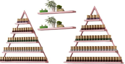 Elegant Gold Wall Mounted Nail Polish Rack - Set of 6 Triangular Cosmetic Display Shelves for Essential Oil Bottles, Organize Your Lipsticks and Perfumes in Style at Home or Salon (Pink)