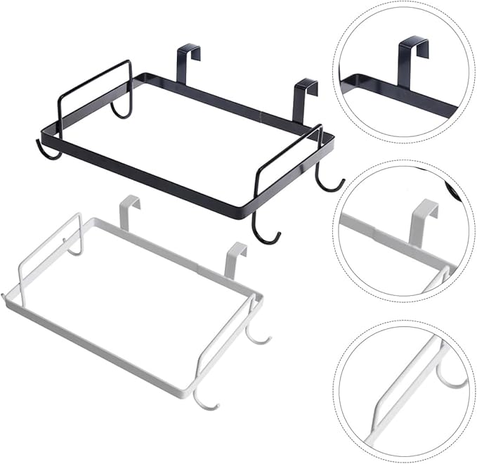 Operitacx 2pcs Iron Art Cabinet Garbage Bag Holder Trash Bag Rack Metal Hanging Trash Storage Organizer for Kitchen Cabinet Door, Black and White