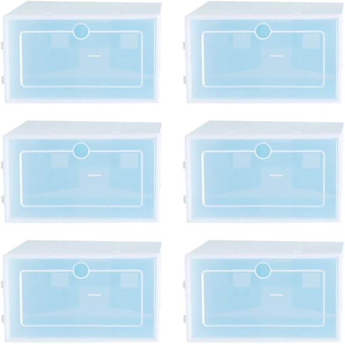 OSALADI 6PCS Transparent Stackable Shoe Boxes Thicken Plastic Storage Containers with Doors for Closet Entryway and Small Item Organization S Blue