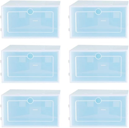 OSALADI 6PCS Transparent Stackable Shoe Boxes Thicken Plastic Storage Containers with Doors for Closet Entryway and Small Item Organization S Blue