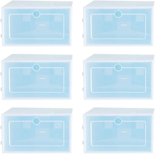 6Pcs Large Blue Plastic Shoe Storage Boxes Stackable Shoe Containers Thickened Organizer for Home Closet Storage
