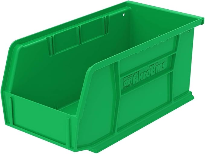 Akro-Mils 30230 AkroBins Plastic Storage Bins, Space-Saving Stackable Bins for Garage, Pantry, Craft Organization, 11" x 5" x 5", Green, 12-Pack