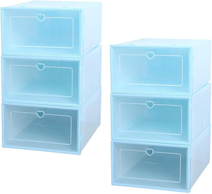 MAGICLULU 6pcs Women Shoes Storage Box Plastic Clamshell Shoe Organizer 31x21.5x12.5cm Stackable Storage Case for Closet and Travel