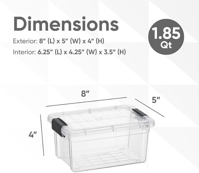 Superio Clear Storage Box with Lid, 1.85 Quart Plastic Container Bins for Organizing, Stackable Crates, BPA Free, Non Toxic, Odor Free, Organizers for Home, Office, School, and Dorm, 10 Pack