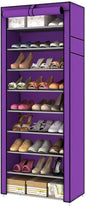 BNSPLY 10-Tier Non-Woven Fabric Shoe Rack, Large Shoe Shelf with Dustproof Cover, 2 side pockets Shoe Storage Cabinet Organizer for Closets, Bedrooms, Garages，Purple