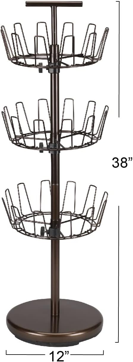 Household Essentials 2138 Three-Tier Adjustable Revolving Shoe Rack | Bronze