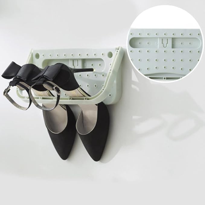 Hanging Shoe Rack, 2Pcs Plastic Shoes Rack Wall Mount Folding Organizer Door Shoe Storage Organizer Self Adhesive Shoe Holder for Door(White)