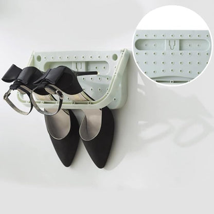 Hanging Shoe Rack, 2Pcs Plastic Shoes Rack Wall Mount Folding Organizer Door Shoe Storage Organizer Self Adhesive Shoe Holder for Door(White)