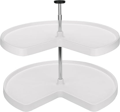 Rev-A-Shelf 2 Tier Kidney Cut Lazy Susan for Corner Base Cabinets, Plastic, 32" Double Shelf Swivel Kitchen Spice/ Can Organizer, White, 3472-32-11-52