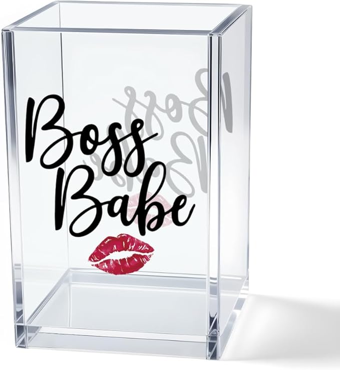 Boss Babe Acrylic Makeup Brush Organizer Holder, Funny Babe Pen Holder Cup, Promotion Appreciation Gifts for Women Female Girl Boss Boss Lady t Makeup Lover, Thank you Gifts for Female