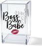 Boss Babe Acrylic Makeup Brush Organizer Holder, Funny Babe Pen Holder Cup, Promotion Appreciation Gifts for Women Female Girl Boss Boss Lady t Makeup Lover, Thank you Gifts for Female