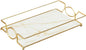 Vanity Bathroom Counter Tray Gold Glass Perfume Organizer Holder Cosmetics Makeup Skincare Display Decorative Vanity Trays Storage Rack for Bathroom Dresser Bedroom (1 Tier Platinum-Small)