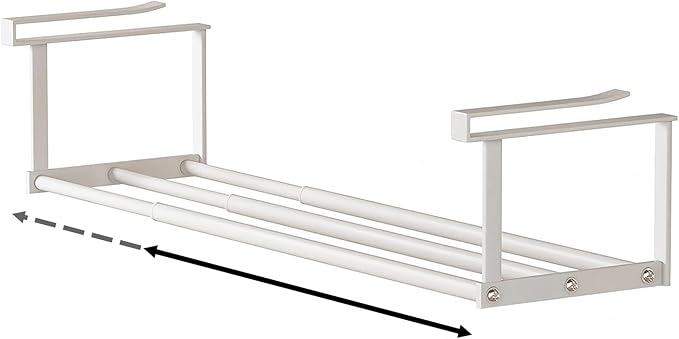 Stainless Steel Expandable Shoe Rack Organizer for Closet – 16 to 30 Inch Adjustable, Retractable Hanging Cabinet Storage Shelf – Space-Saving Storage for Under Shelf, Closet, or Cabinet (White)