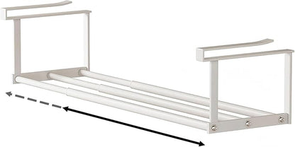 Stainless Steel Expandable Shoe Rack Organizer for Closet – 16 to 30 Inch Adjustable, Retractable Hanging Cabinet Storage Shelf – Space-Saving Storage for Under Shelf, Closet, or Cabinet (White)