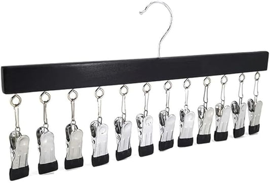 Closet Organizer with 12 Clips, 2026 New Upgraded Space Saving Hanger with 360° Rotating Metal Clips Silicone Lining for Scarves, Pants, Skirts, Towels (Black, 1 PCS)