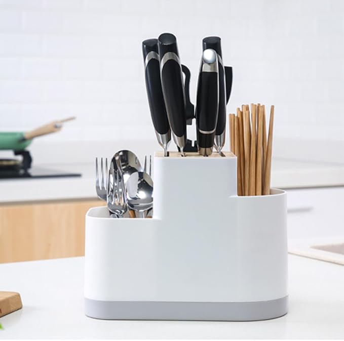 Cutlery Drainer with Knife Slot Utensil Drying Rack Kitchen Storage Silverware Organizer