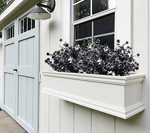 RECUTMS Black Artificial Flowers, Fake Outdoor UV Resistant Plants Faux Plastic Greenery Shrubs Indoor Outside Hanging Planter Home Kitchen Office Wedding, Garden Decor (White+Black) - Image 3