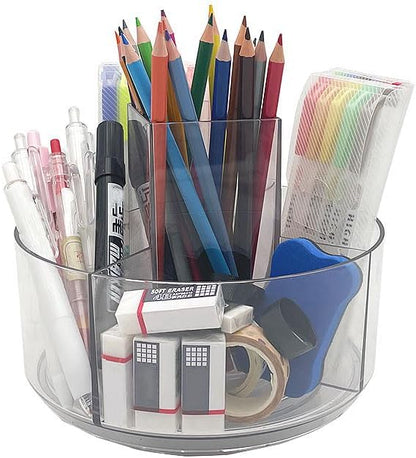 LINFIDITE 360 Rotating Makeup Organizer Clear Cosmetic Storage Holder Tray with 6 Compartment Makeup Brush Lip Gloss Organizer Case for Bathroom Cabinet Vanity Desktop