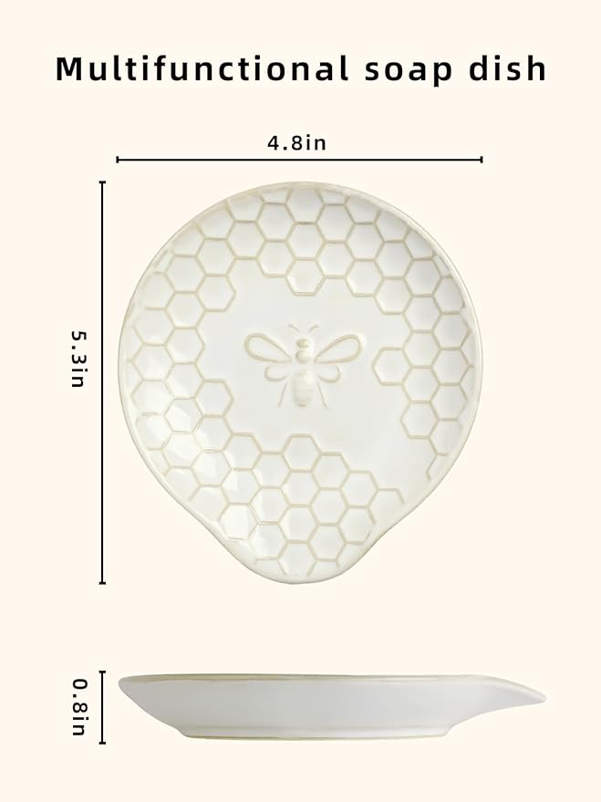 Ceramic Soap Dish, Set of 2 Bar Soap Holder, Shower Soap Dish Soap Saver Tray for Bathroom Kitchen Sink, Stylish and Easy to Clean (Vintage White)