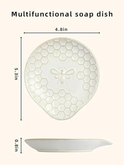 Ceramic Soap Dish, Set of 2 Bar Soap Holder, Shower Soap Dish Soap Saver Tray for Bathroom Kitchen Sink, Stylish and Easy to Clean (Vintage White)