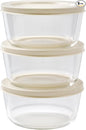 6-Piece Glass Food Storage Containers Set (3 Containers + 3 BPA-Free Lids) | 2-Cup, Leakproof | Microwave, Freezer, Oven & Dishwasher Safe | Ideal for Meal Prep & Pantry Organization, Beige