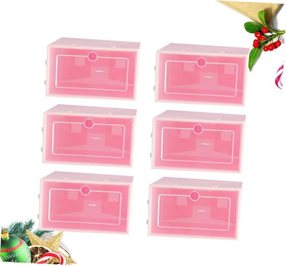 ABOOFAN 6PCS Transparent Stackable Shoes Storage Boxes with Thickened Plastic Small S Pink Shoe Containers for Closet Entryway Under Bed Organizer and Space Saving