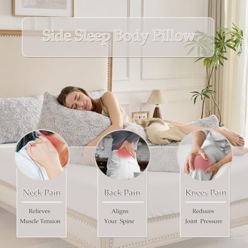 Fluffy Faux Rabbit Fur Body Pillow,Memory Foam Pregnancy Pillow for Side Sleep Body Pillow,20x54 Long Pillow for Adults-Light Grey - Image 6