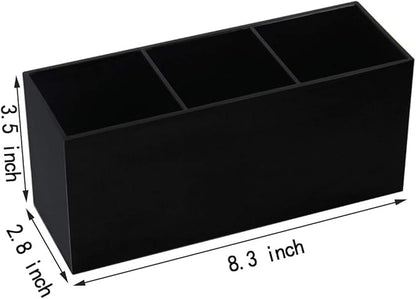 Weiai Black Makeup Brush Holder Organizer, 3 Slot Acrylic Cosmetics Brushes Storage Solution