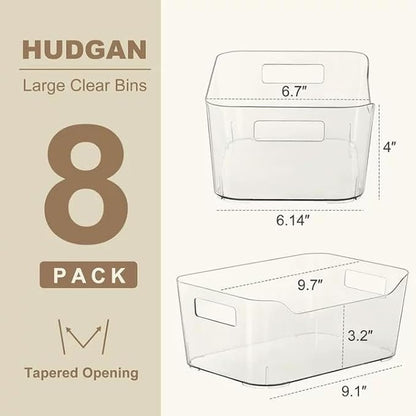 Hudgan 8 Pack Clear Pantry Organizer Bins for Kitchen, Clear Plastic Storage Bins for Bathroom, Pantry Organizer Containers for Home Edit, Drawer, Under Sink, Fridge