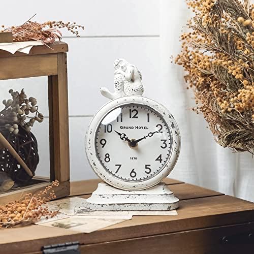 NIKKY HOME Vintage Silent Non-Ticking Table Clock, Mermaid Shelf Desk Top Clock Battery Operated Rustic Design, Beach Home Decor for Living Room Mantel Desktop Countertop, Distressed White - Image 2