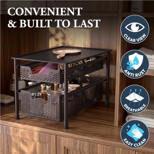 Simple Houseware Stackable 2 Tier Sliding Basket Organizer Drawer, Bronze - Image 5