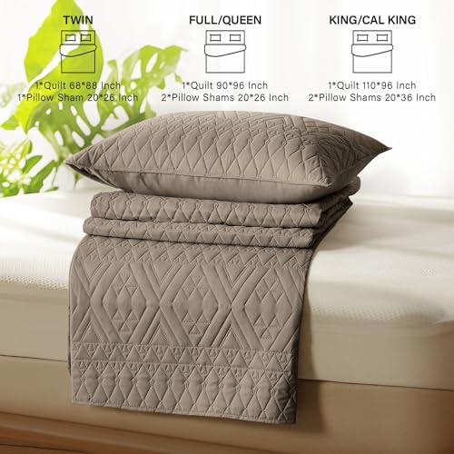 akkialla Full/Queen Size Quilt Bedding Set,Mocha Brown Lightweight Microfiber Soft Bedspread,Modern Style Geoetric Pattern Coverlet Set for All Seasons,3 Piece(1 Quilt,2 Pillow Shams) - Image 7