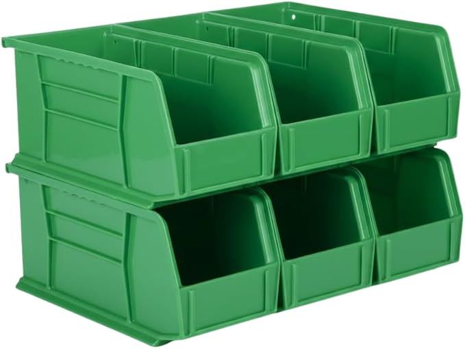 Hudson Exchange 11" x 5-1/2" x 5" (6 Pack) Plastic Stackable Storage Bin and Hanging Container, Green