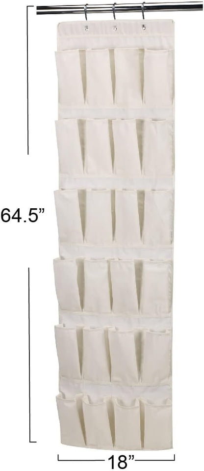 Household Essentials Over The Door 24 Packet Shoe Storage Organizer, Natural Canvas