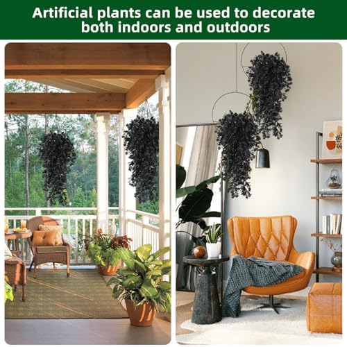 RECUTMS Artificial Black Hanging Flowers Plants for Halloween Decor 2Pcs - Image 5