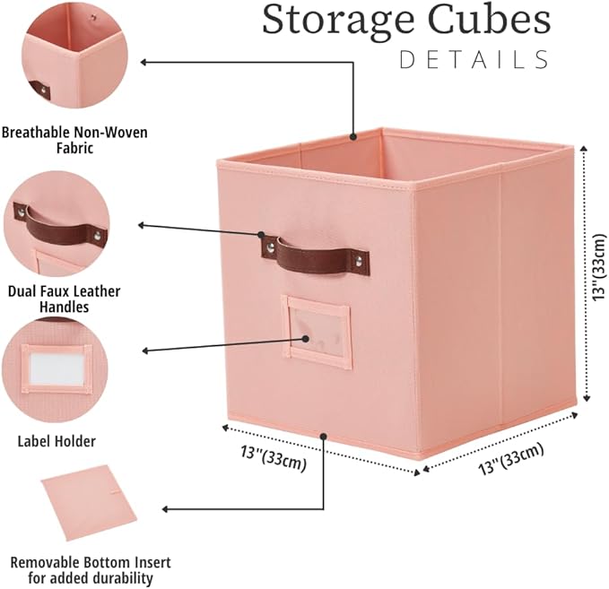 DECOMOMO Storage Cubes, 13x13x13 Storage Cube Bins with Labels, Fabric Organizer Bins (13" / 6pcs, Rainbow)