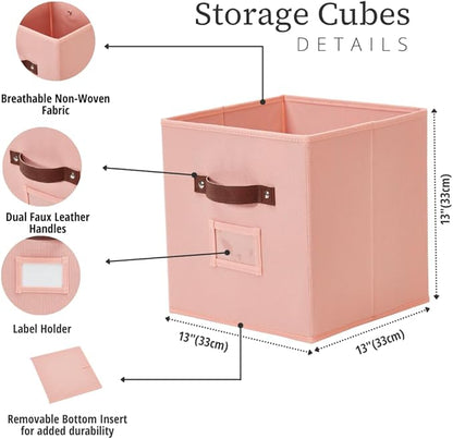DECOMOMO Storage Cubes, 13x13x13 Storage Cube Bins with Labels, Fabric Organizer Bins (13" / 6pcs, Rainbow)