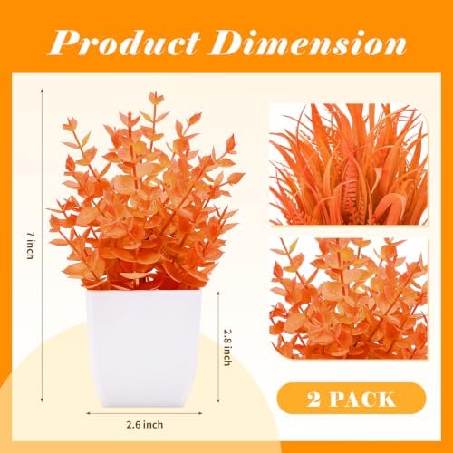 Der Rose 2 Pack Fake Plants Orange Mini Plants for Fall Home Decor - Image 2