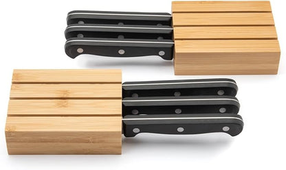 Purawood Premium Bamboo Knife Block Inserts – 2 Pack – Compatible Expandable Drawer Organizer & Utensil Organizer, Cutlery Tray with Dividers for Kitchen Utensils & Flatware (Natural)…