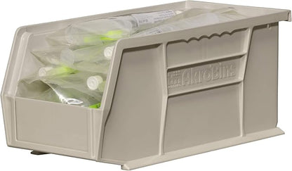 Akro-Mils 30230 AkroBins Plastic Storage Bins, Space-Saving Stackable Bins for Garage, Pantry, Craft Organization, 11" x 5" x 5", Stone, 12-Pack