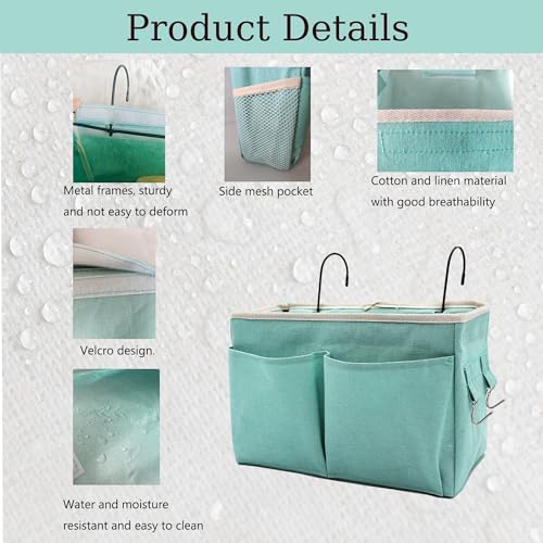 Bedside Caddy, Hanging Storage Bag with Hooks for Bunk & Dorm Bed Rails - Image 5