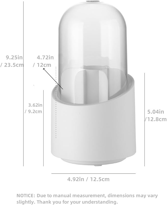 Fantasee 360° Rotating Makeup Brush Organizer, 7-Compartment Storage with Transparent Dustproof Cover, Cosmetic Tools Storage Holder for Bathroom Vanity Countertop (Classic White, Cylindrical)