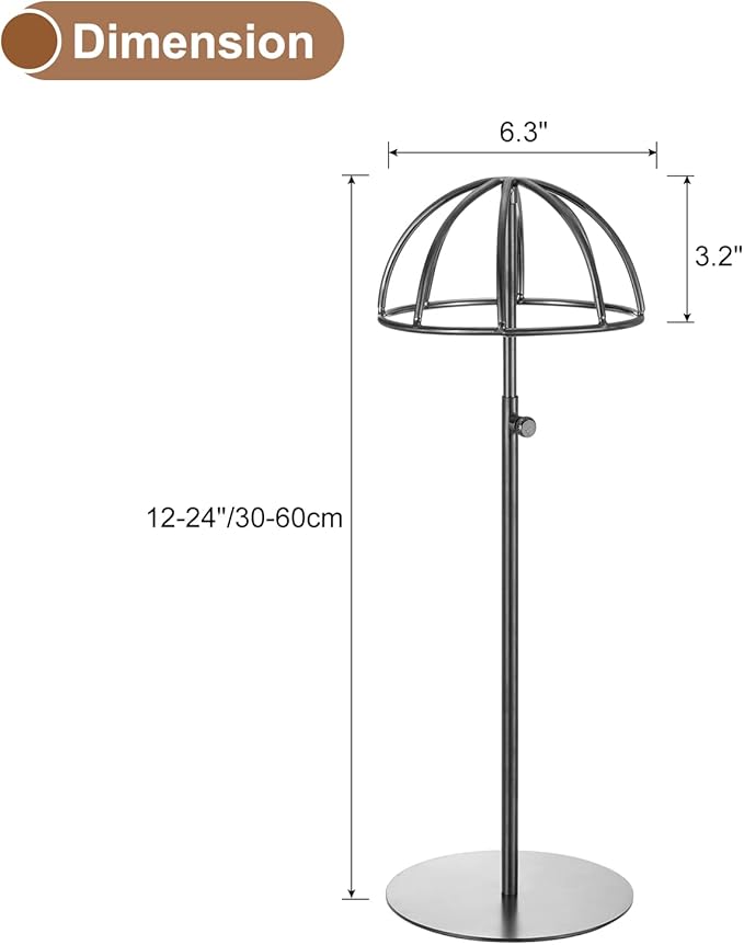 uxcell Metal Hat Display Stand 2 Pack Adjustable Tabletop Hat and Wig Rack Holder for Baseball Cap, Fedora Hat, Cowboy Hat - Black